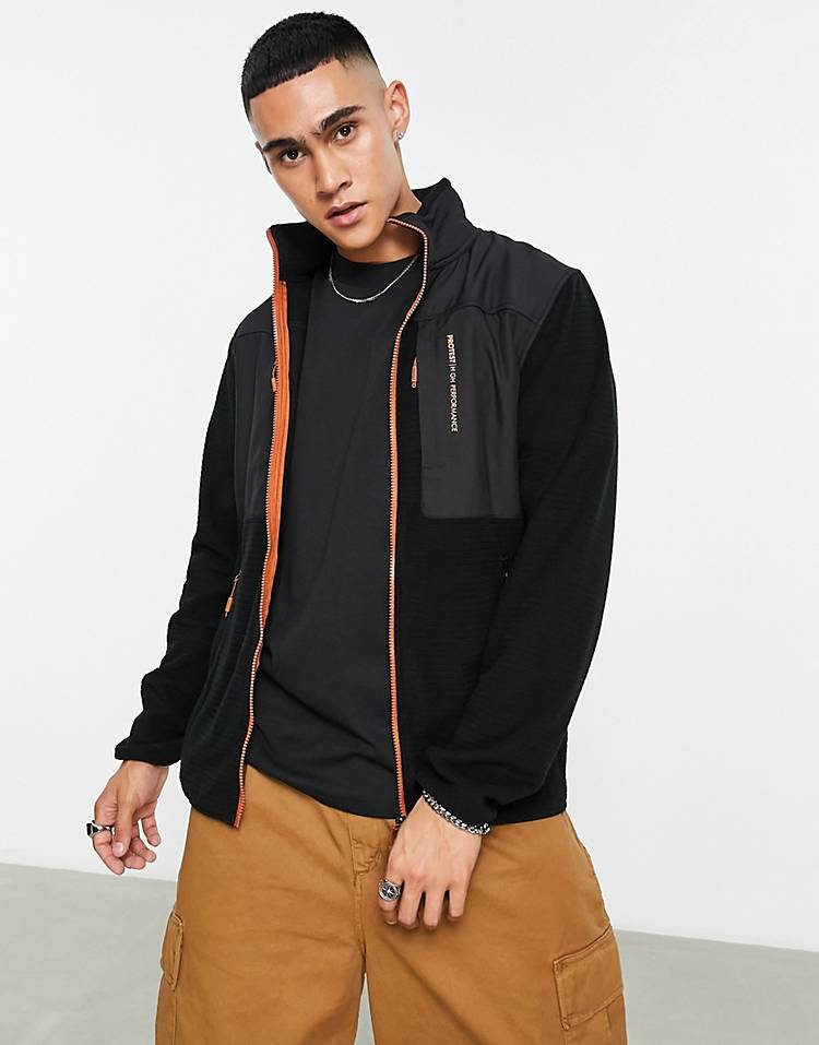 Protest Vanern full zip top in black and orange